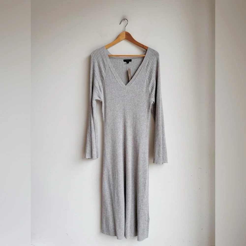 🩶 NWT J.Crew Gray Ribbed Silk Blend Sweater Dress Medium